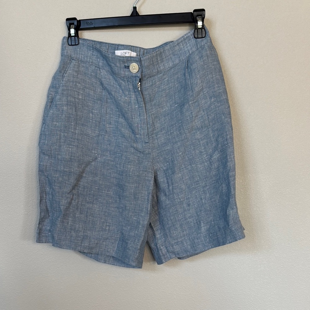LOFT Petite Blue Bermuda Shorts Relaxed Fit Mid-Rise